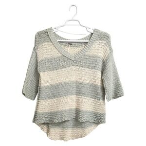 Free People Park Slope Open Knit V-Neck Sweater Sz XS
